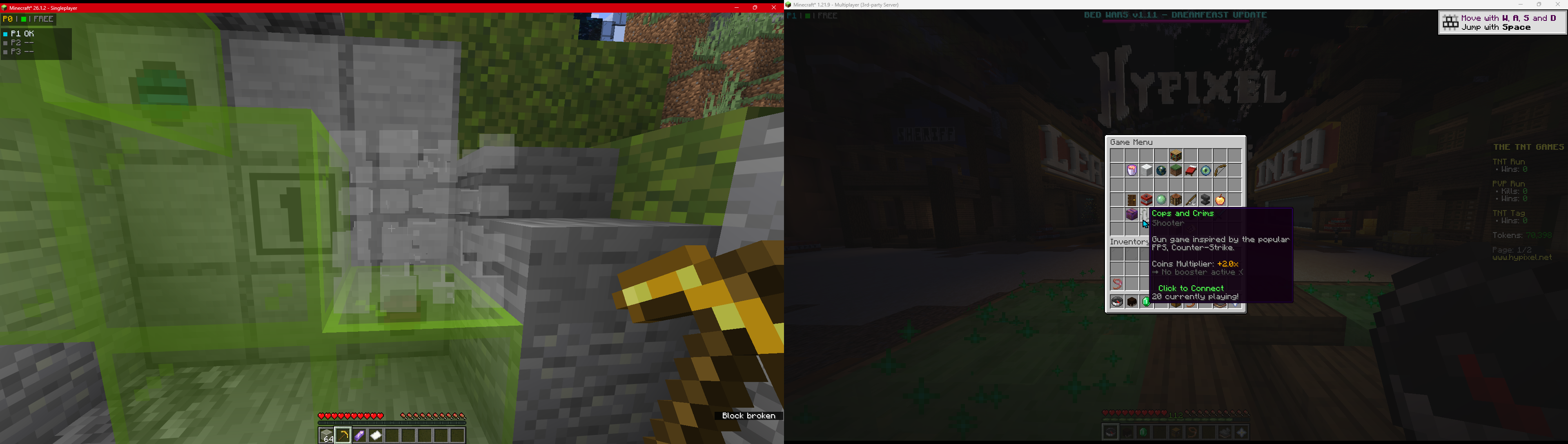 Two Minecraft windows routed through Lattice on one PC